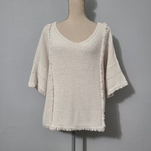 Lou & Grey Womens Ivory  Cotton Sleeve ‎ Pullover Sweater Size Large
